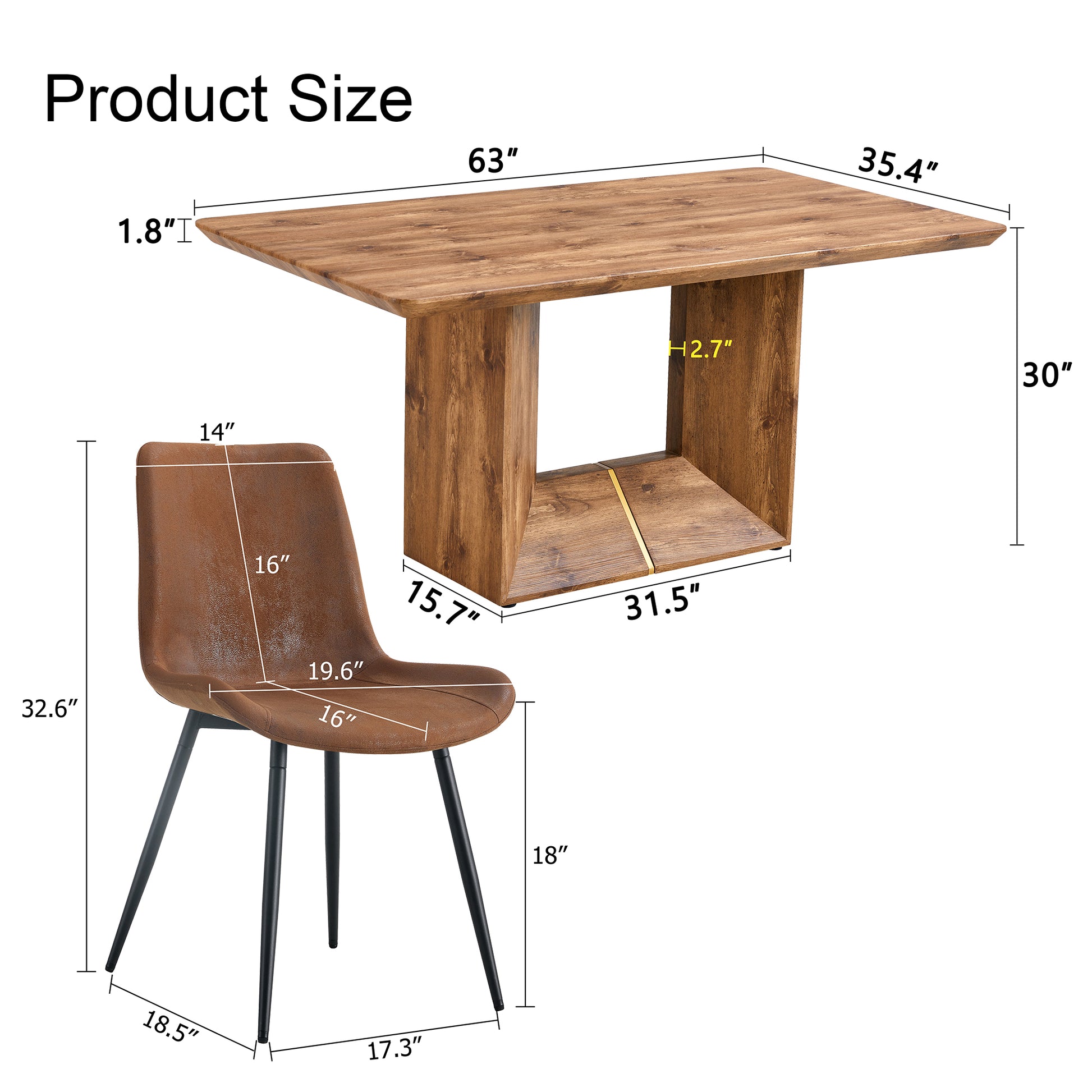 Table And Chair Set. Modern Dining Table With Mdf Top And Beautiful Mdf Legs. Comes With Brown Comfortable Chair With Seat And Metal Legs. Suitable For A Wide Range Of Decorative Styles. Brown,Wood Seats 6 Mdf