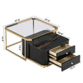 Modern 2 Pieces Black Square Nesting Coffee Table With Drawers & Electroplated Gold Legs In 27.6'' Golden Black Drawers Coffee & End Tables Glossy Square Mdf Glass Mdf Pedestal