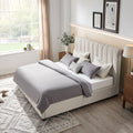 Queen Size Modern Design Bed Frame Upholstered Queen Bed Frame Platform With Headboard Fabric Headboard Wooden Slats Support, No Box Spring Needed,Mattress Foundation,White Queen White Fabric