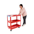 Tool Cart On Wheels, 3 Tier Rolling Mechanic Tool Cart, Heavy Duty Steel Utility Cart W Lockable Wheels, 450 Lbs Capacity Industrial Service Cart For Garage, Warehouse, Workshop Bright Red Red Abs Steel Q235