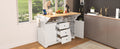 K&K 55.7'' Large Kitchen Island With 2 Drop Leaf, Rolling Kitchen Cart On 5 Wheels With Power Outlet, Folding Storage Dining Table With Spice & Towel Rack3 Drawers, For Kitchen, Dining Room,White White White Kitchen Classic,Farmhouse,Luxury,Modern