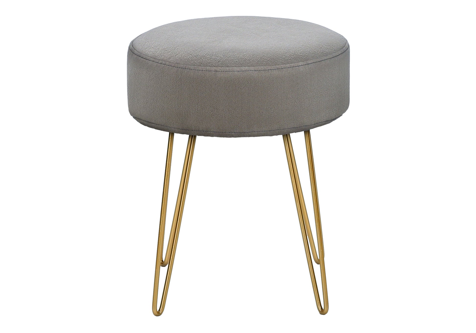 Ottoman, Pouf, Footrest, Foot Stool, 14" Round, Grey Fabric, Gold Metal Legs, Contemporary, Modern Grey Foam Polyester