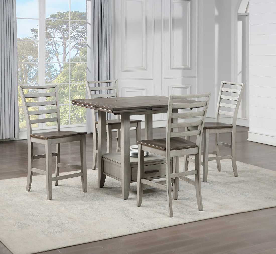 Abacus 5 Piece Dining Set With Drop Leaf Counter Height Table Smoke Grey Smoke Grey Wood