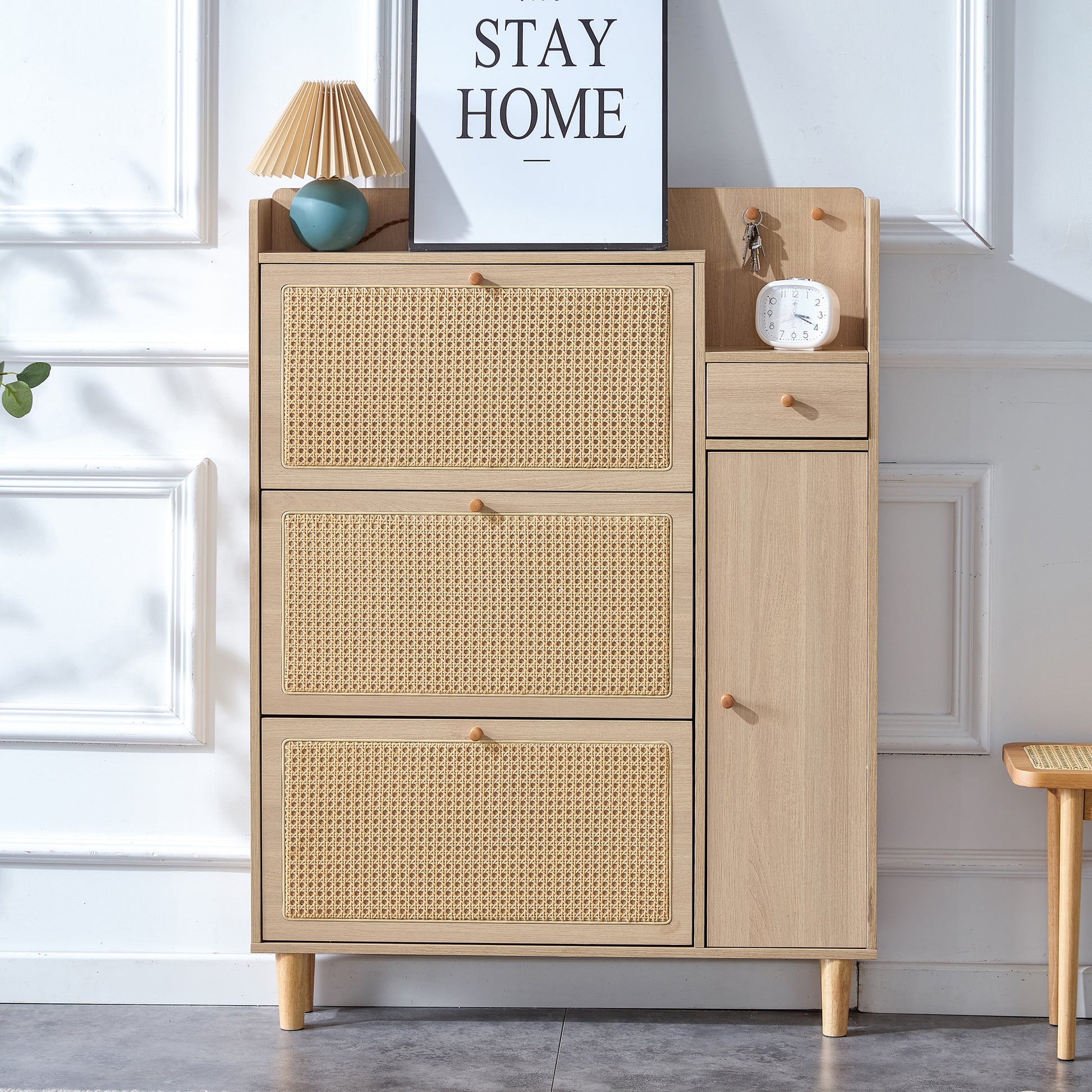 Modern Minimalist Storage Cabinet, Japanese Rattan Shoe Cabinet, Bed Top Cabinet, Small Home Furniture. Suitable For Corridors And Living Rooms.Gz Di 03 Wood Mdf