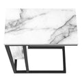 Accent Table, C Shaped, End, Side, Snack, Living Room, Bedroom, White Marble Look Laminate, Black Metal, Contemporary, Modern White Particle Board