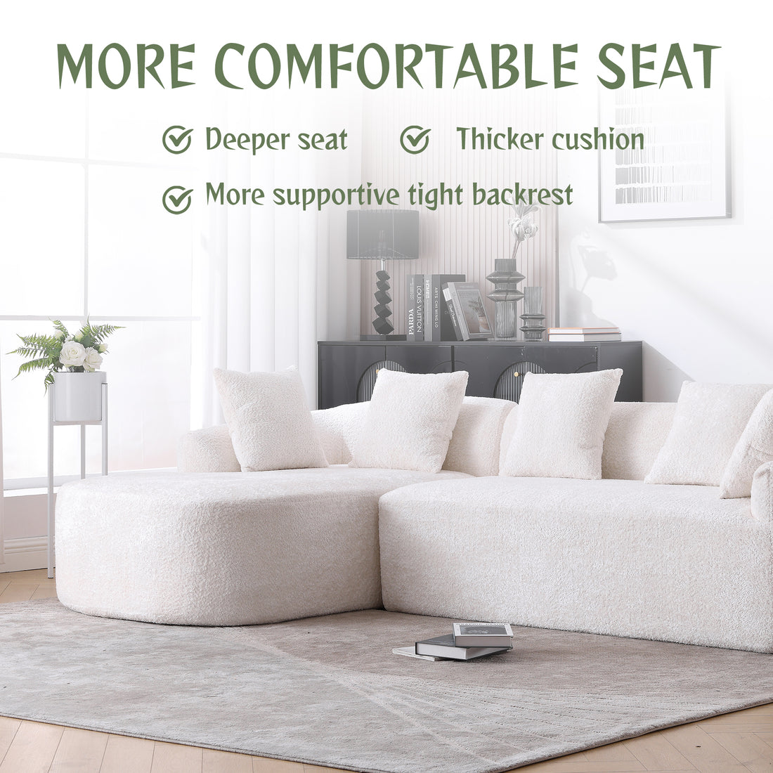 Coolmore Boucle Sofa 3 Seater For Living Room Oversized Comfy Sofa L Shape Sofa Couch With Chaise Home Furniture Sleeper Sectional Sofa For Apartment, Office Left Hand Facing Beige Beige Primary Living Space Foam Boucle 3 Seat