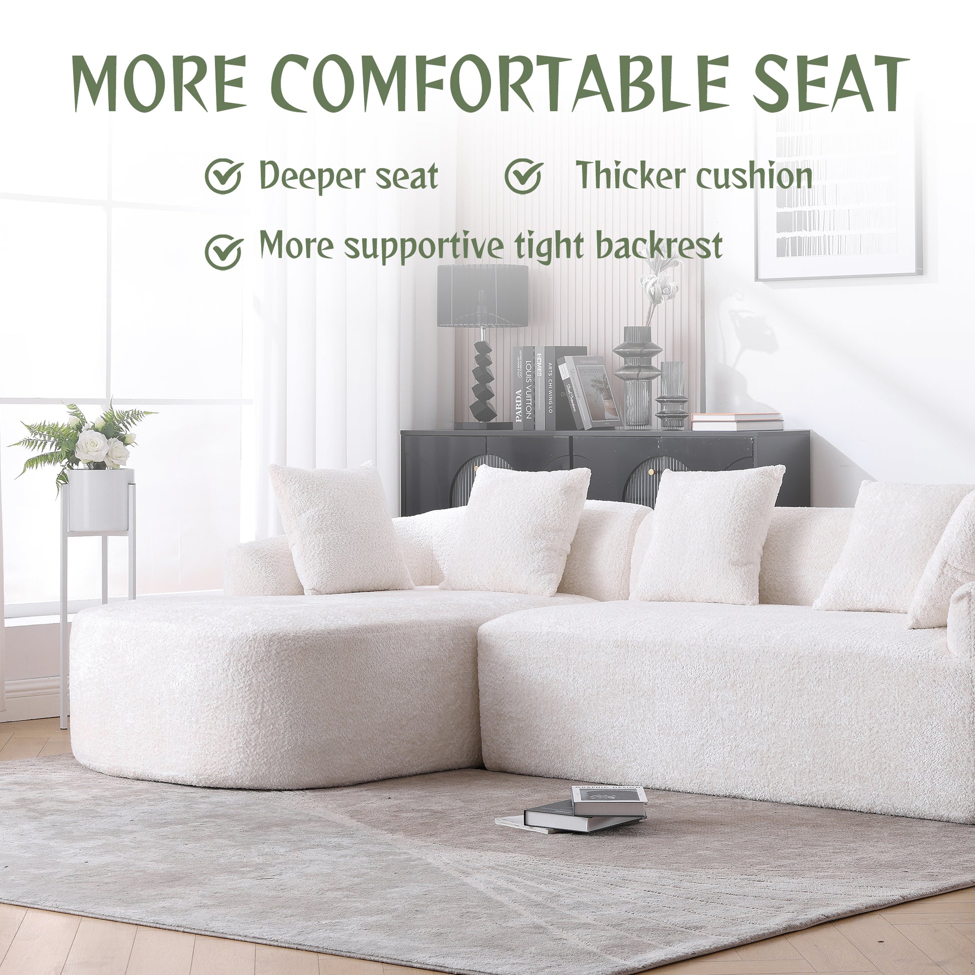 Coolmore Boucle Sofa 3 Seater For Living Room Oversized Comfy Sofa L Shape Sofa Couch With Chaise Home Furniture Sleeper Sectional Sofa For Apartment, Office Left Hand Facing Beige Beige Primary Living Space Foam Boucle 3 Seat