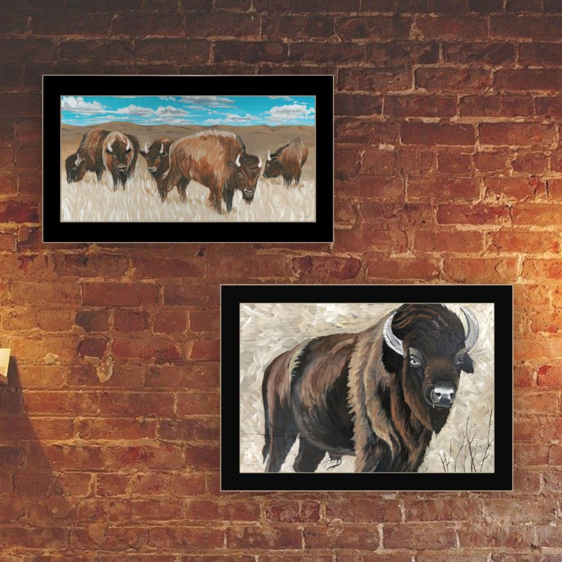 "The Boss Of The Bison Herd" Framed Wall Art For Living Room, Wall Art Print For Home Decor, Bedroom Wall Art By Cindy Jacobs Multicolor Wood Paper