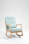Rocking Chair Upholstered Fabric Rocking Armchair Indoor With High Backrest Glider Chairs And Lumbar Pillow For Living Room Light Green Linen