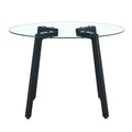 Table And Chair Set.A Modern Minimalist Style Round Clear Tempered Glass Table With Black Metal Legs.Paried With 4 Chairs With Modern Pu Leather High Back Upholstered And C Tube Black Metal Legs.