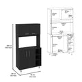 Kitchen Pantry Double Door Cabinet, Four Legs, Three Shelves, Black Black Solid Wood Mdf Engineered Wood