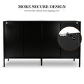 Stylish 4 Door Tempered Glass Cabinet With 4 Glass Doors Adjustable Shelf And Feet Anti Tip Dust Free Fluted Glass Kitchen Credenza Black Black Tempered Glass Sheet Metal Plastic