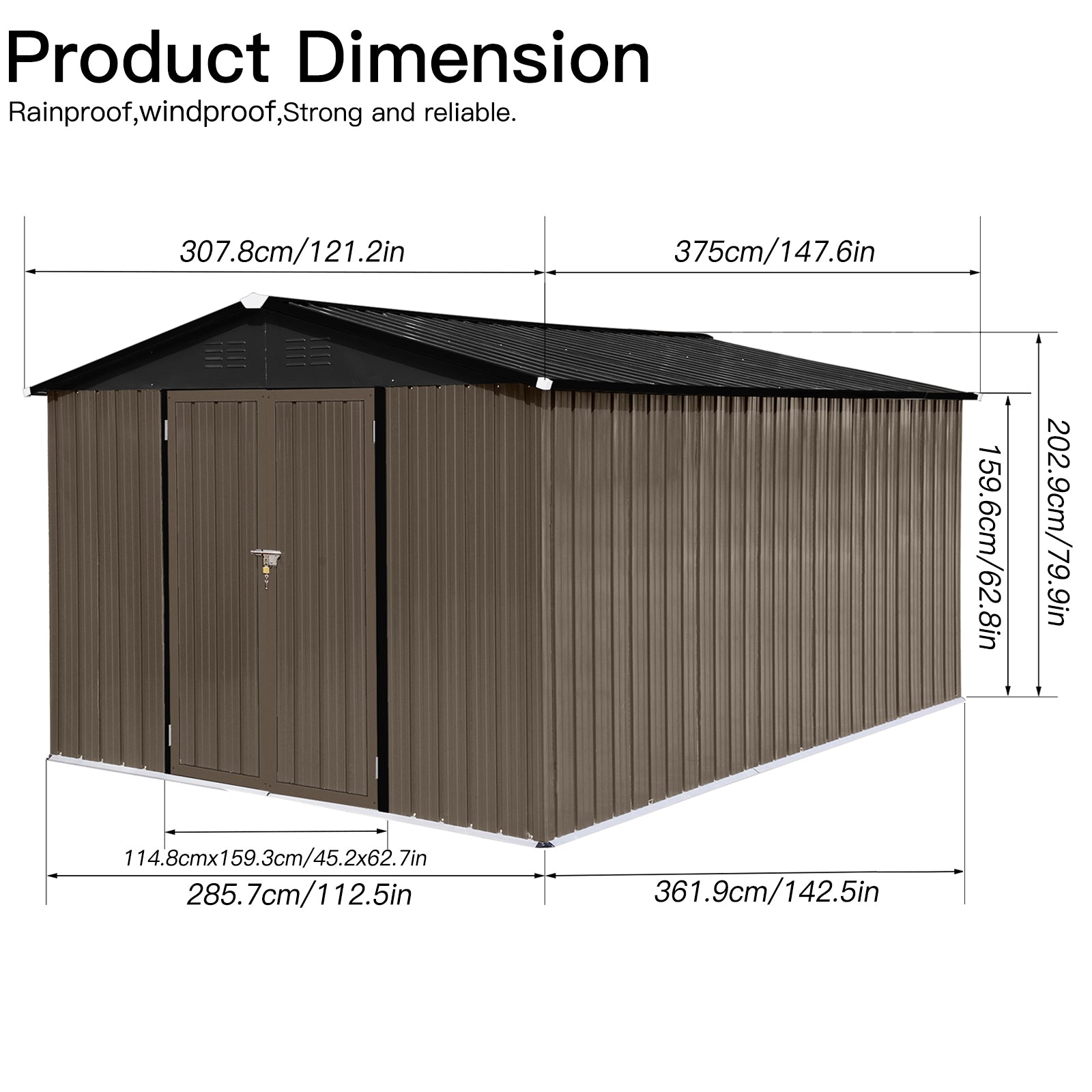 Metal Garden Sheds 10Ftx12Ft Outdoor Brown Black Black Brown Metal