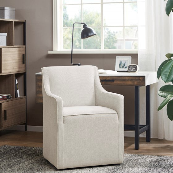 Skirted Dining Arm Chair With Casters Cream Wood