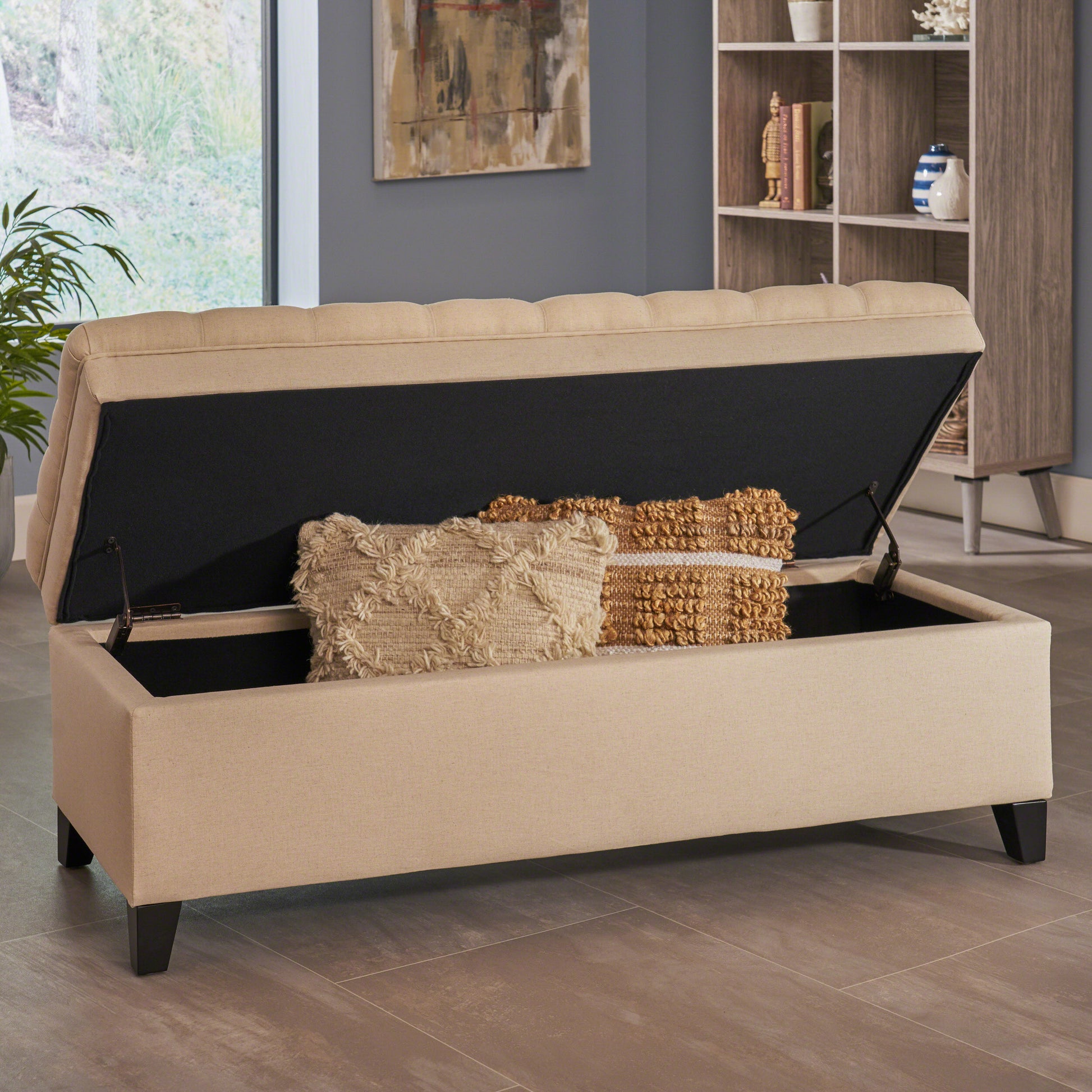 Juliana Storage Ottoman Beige Fabric