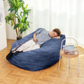 Faux Fur Classic Bean Bag Blue Primary Living Space Soft Casual,Modern Foam Faux Fur