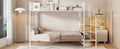 Twin Over Full Metal Bunk Bed With Wire Shelving And Lateral Storage Ladder And Wardrobe, White White Metal