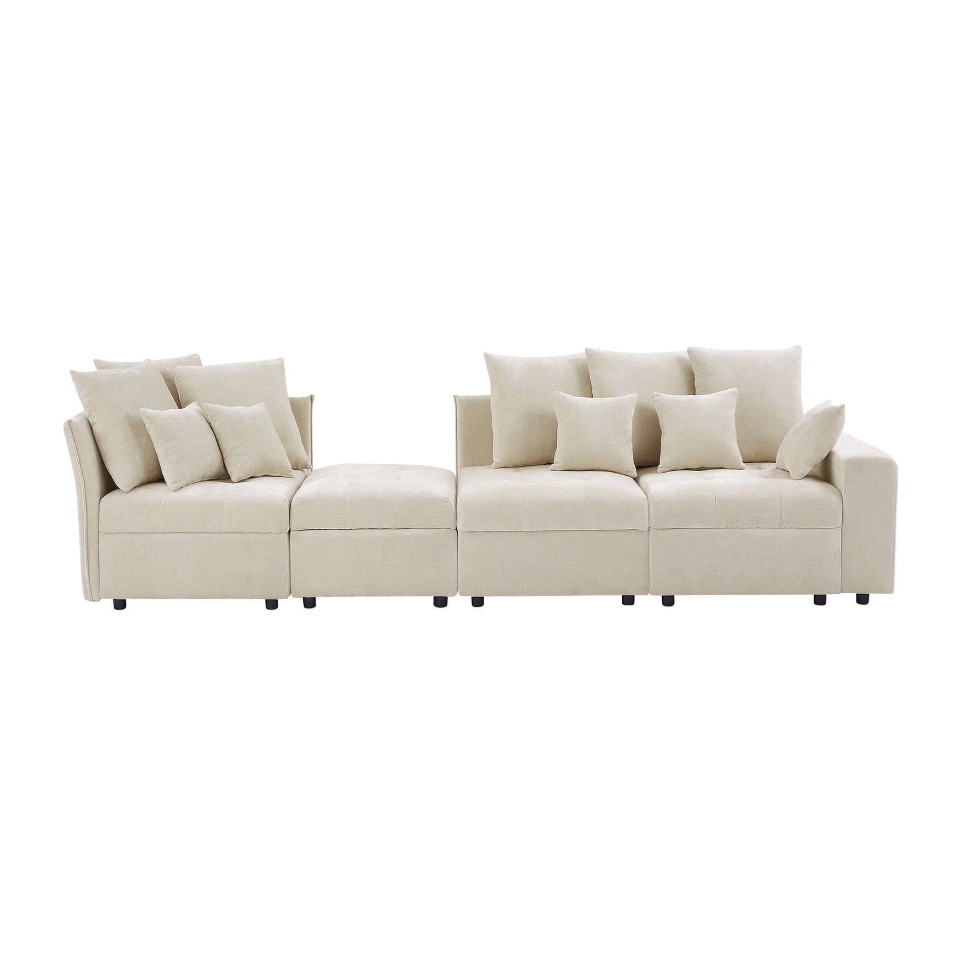 96.45"Sectional Sofa Modular Sofa Couch With Three Usb Ports, A Removable Storage Ottoman And Five Back Pillows For Living Room, Beige Beige Foam Chenille 4 Seat