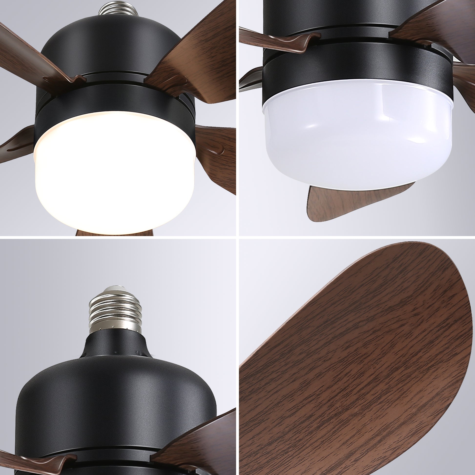 16 Inch Socket Fan Light Ceiling Fans With 3 Lighting Color And Remote E26 Screw In Ceiling Fan Black Pc