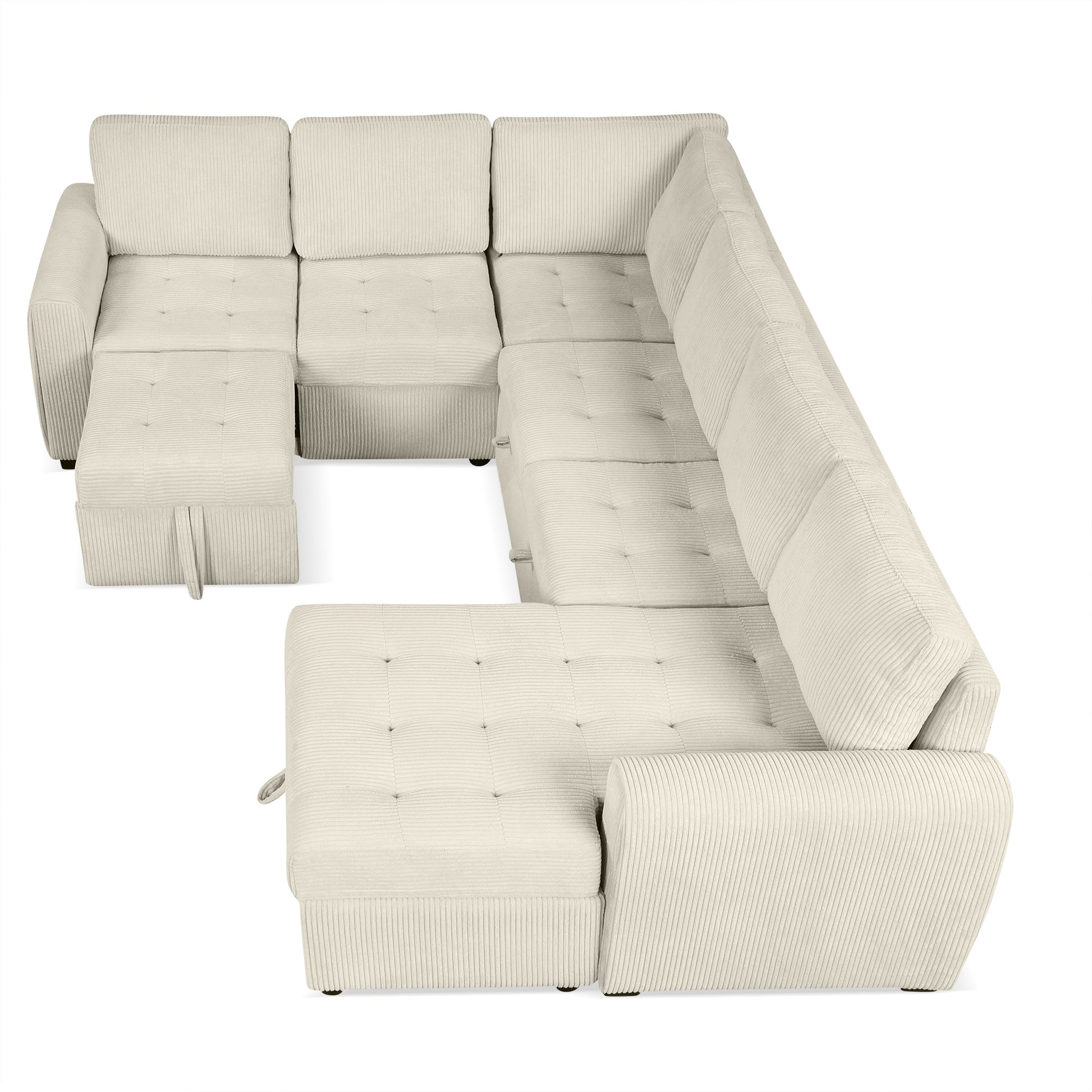 107.5" U Shaped Sofa Sectional Sofa Pull Out Sofa Bed With A Storage Chaise Lounge, Charging Devices For Living Room, Beige Beige Foam Corduroy 5 Seat