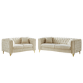 Chenille Pull Buckle Design Sofa For Living Room,Buttons Tufted With Copper Nail Decoration Armrest, Modern Couch Upholstered Button And Metal Legs Beige Foam Chenille 5 Seat