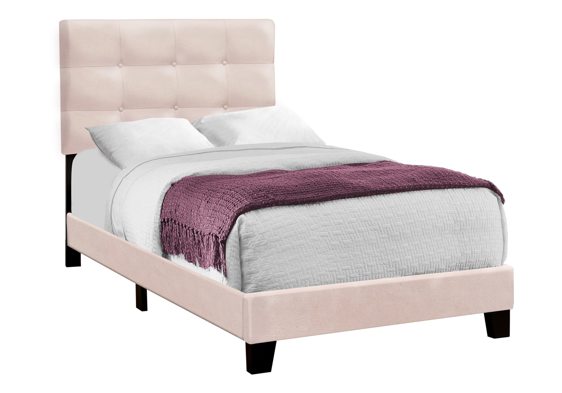 Bed, Twin Size, Upholstered, Bedroom, Frame Only, Youth, Teen, Juvenile, Pink Velvet, Transitional Pink Foam Velvet