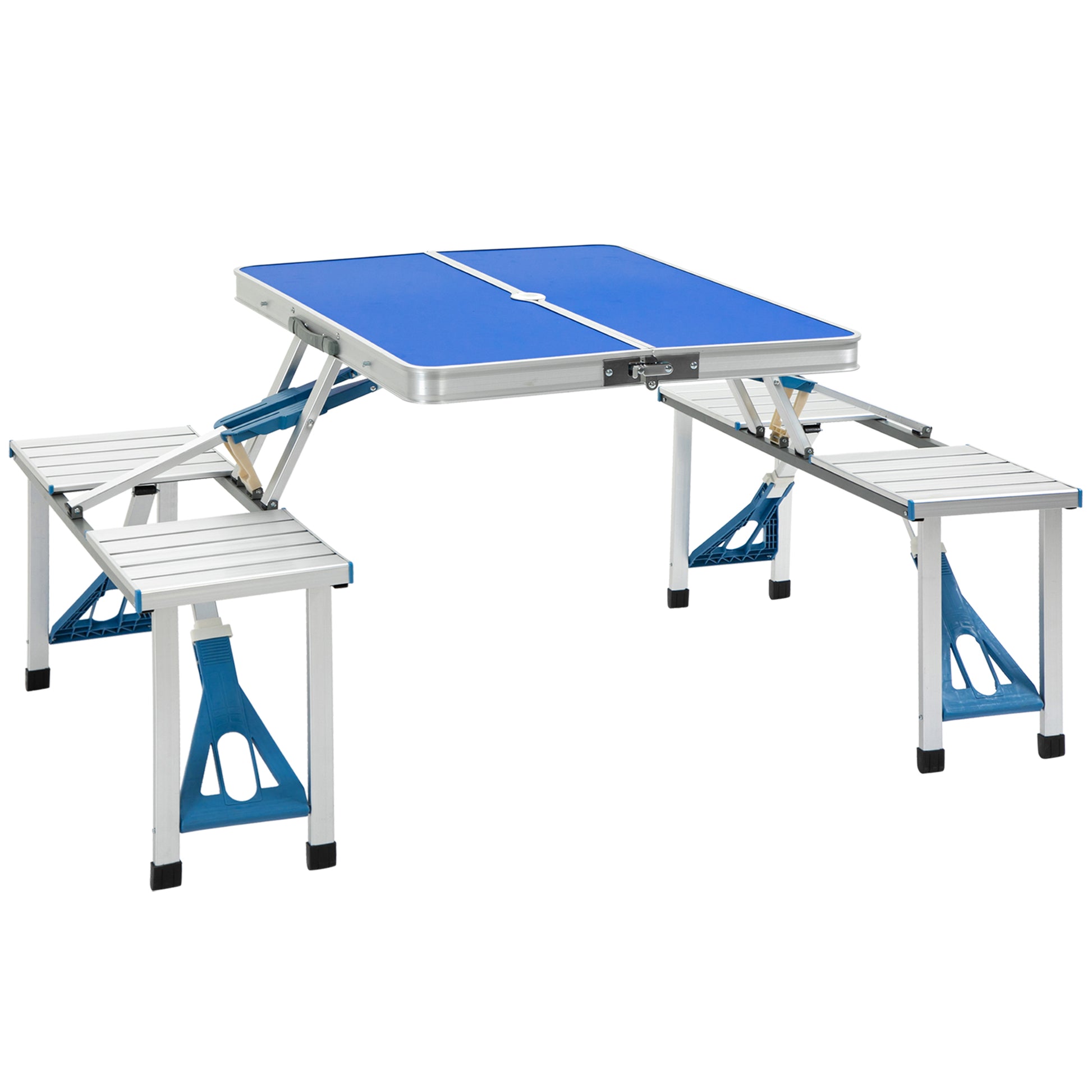 foldable patio table with umbrella hole Outsunny Folding Picnic Table With Umbrella Hole, Aluminum Suitcase Po
