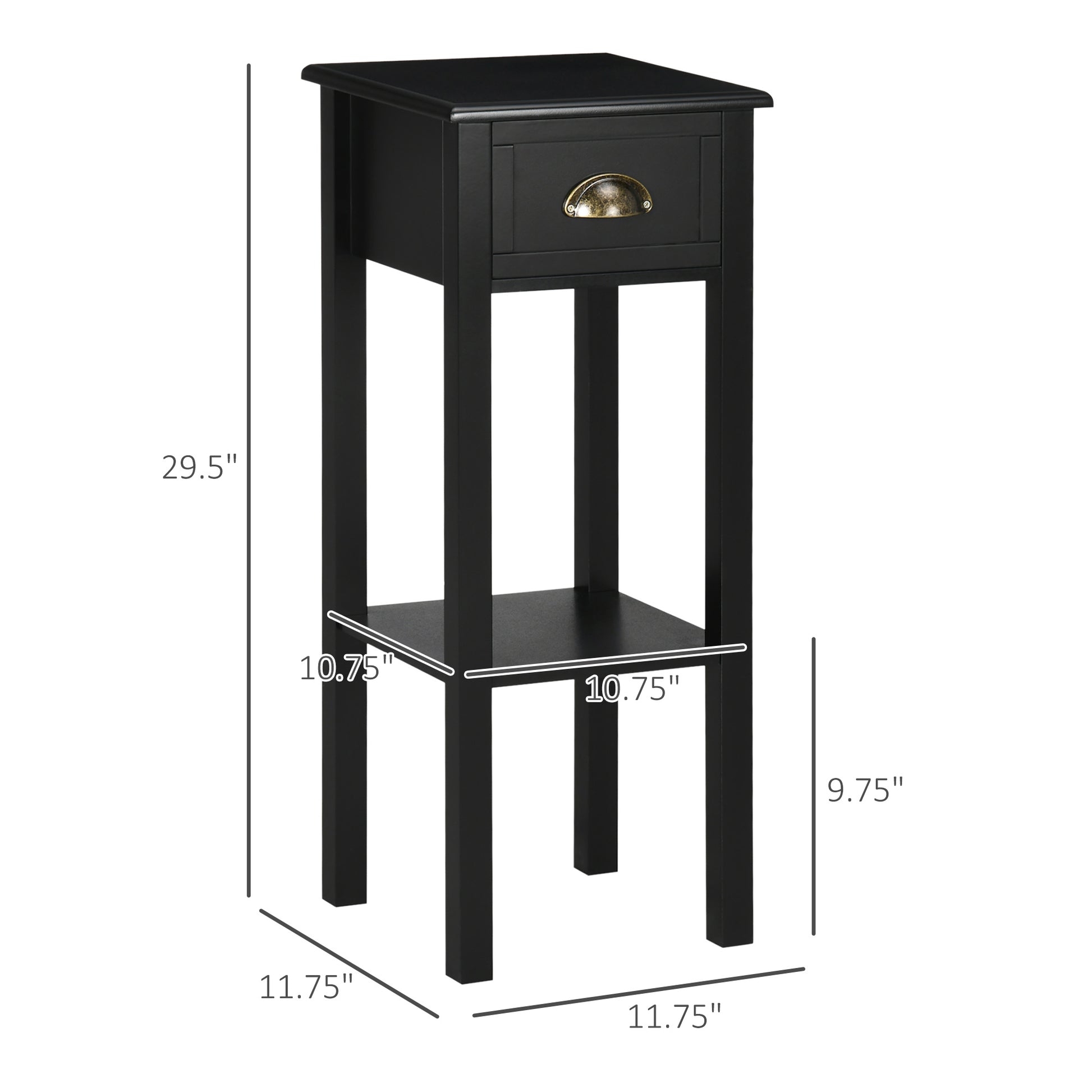 Homcom 29" 2 Tier Side Table With Drawer Shelf, End Table For Living Room, Black Black Mdf