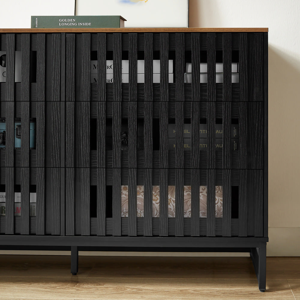 6 Drawer Double Dresser With Slatted Grille Striped Drawer, Modern Sty 6 Drawer Double Dresser With Slatted Grille Striped Drawer, Modern Sty