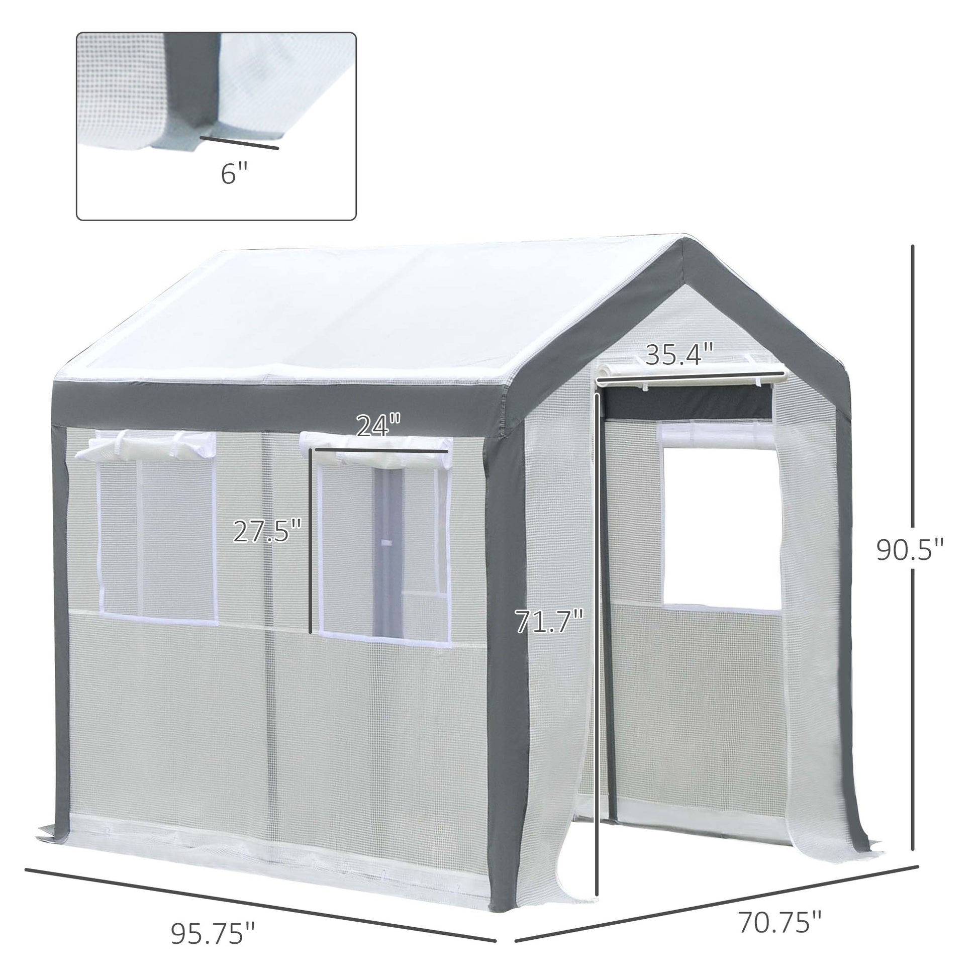 Outsunny 8' X 6' X 7' Walk In Greenhouse, Outdoor Garden Warm Hot House With 4 Roll Up Windows, 2 Zippered Doors And Weather Cover, White White Polyethylene