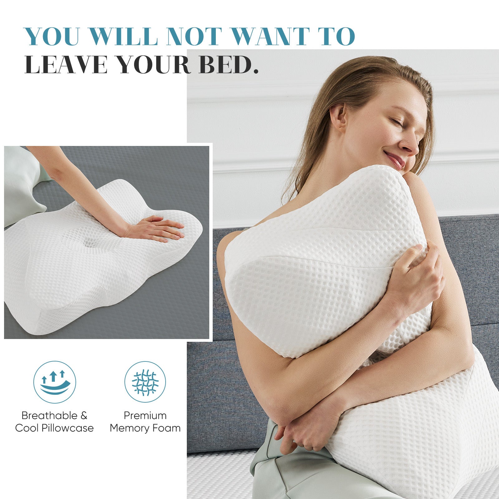 Sleeping Pillow, Bedroom Bedding, Neck Support Pillow, White,2 Piece Full White 2 Piece Set Fabric