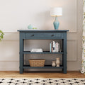 Retro Console Table With Drawer And Two Sturdy Shelves For Entryway, Living Room Navy Navy Mdf,Rubber Wood