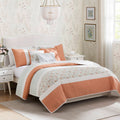 6 Piece Cotton Percale Quilt Set With Throw Pillows Coral King Cal King King Coral Polyester