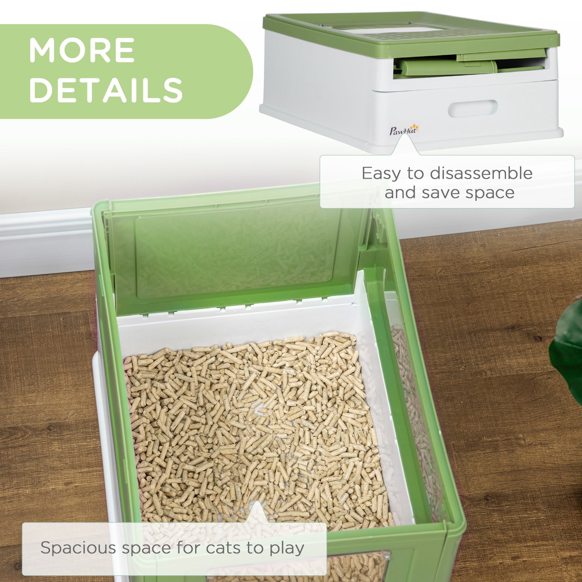 Pawhut Fully Enclosed Cat Litter Box With Scoop, Hooded Cat Litter House With Drawer Type Tray, Foldable Smell Proof Cat Potty With Front Entry, Top Exit, Large Space, Yellowish Green Green Plastic