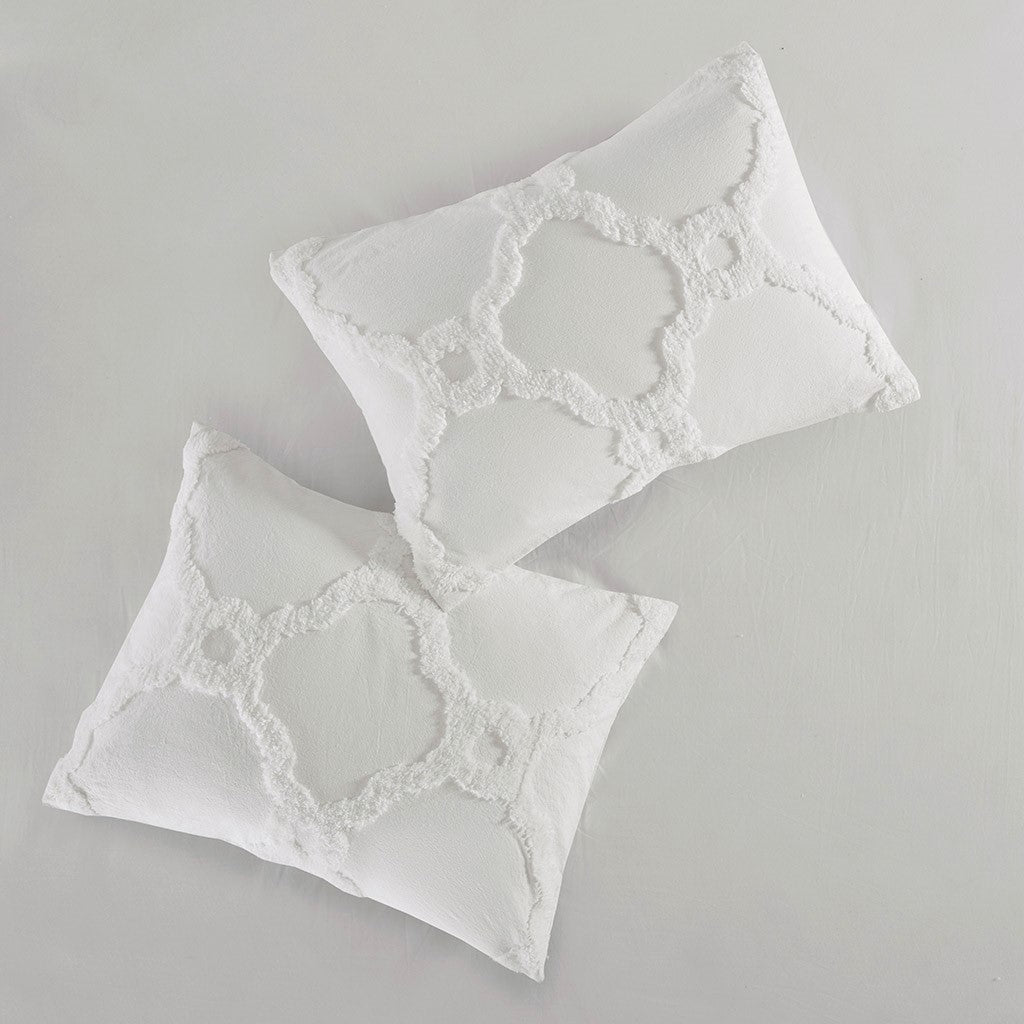 3 Piece Tufted Cotton Chenille Geometric Comforter Set Off White King Cal King King Off White Cotton