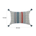 14 X 20 Modern Throw Pillow, Digitally Printed, Stripes, Tassels, Blue, Red Multicolor Linen