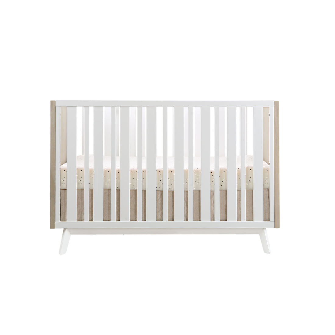 Prague Convertible Crib In Cotton Grey And White Natural Wood Wash Wood