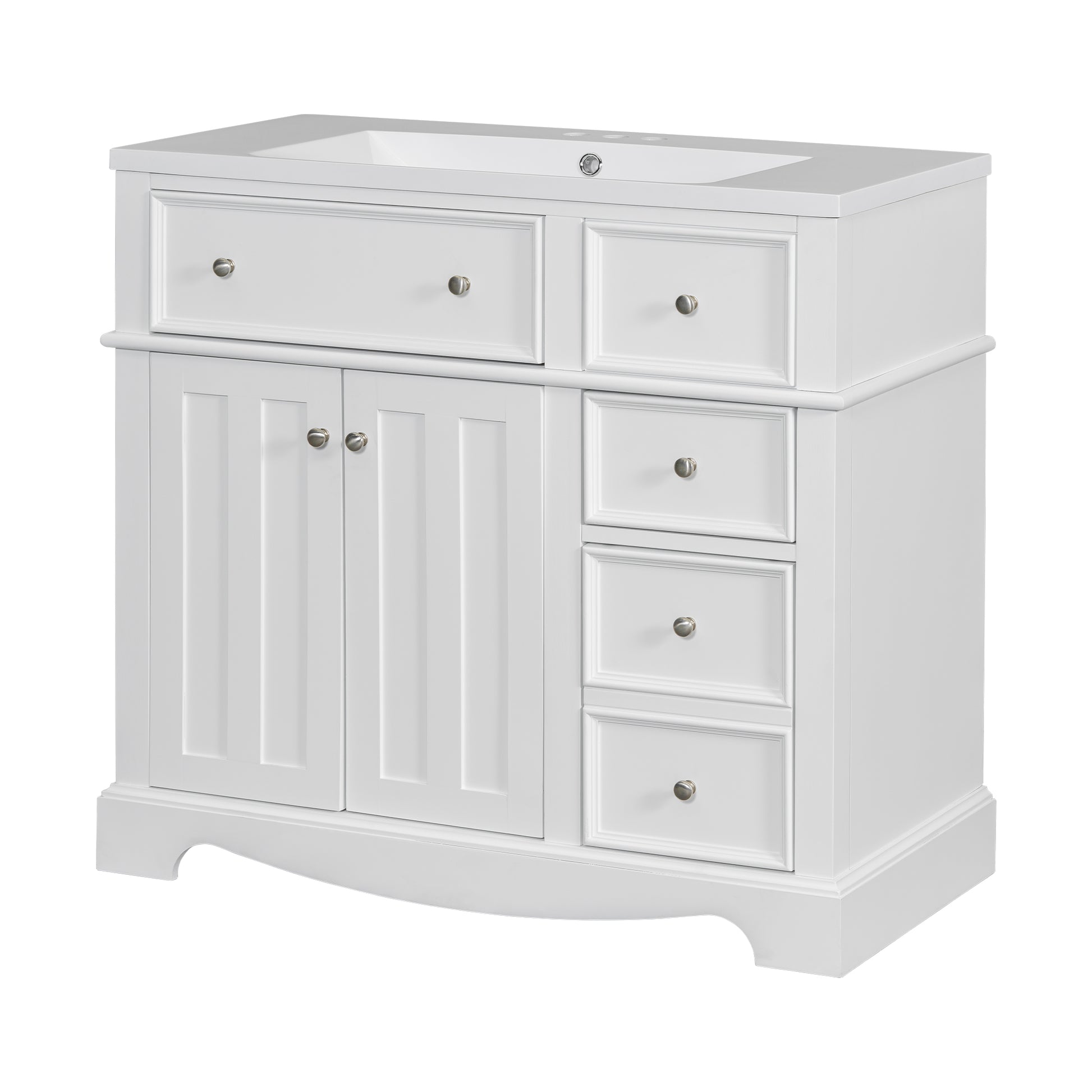 36'' Bathroom Vanity With Resin Sink Combo, Solid Wood Frame Bathroom Storage Cabinet, Freestanding Vanity Set With 3 Drawers& Adjustable Shelf White Bathroom Modern Solid Wood Mdf Resin