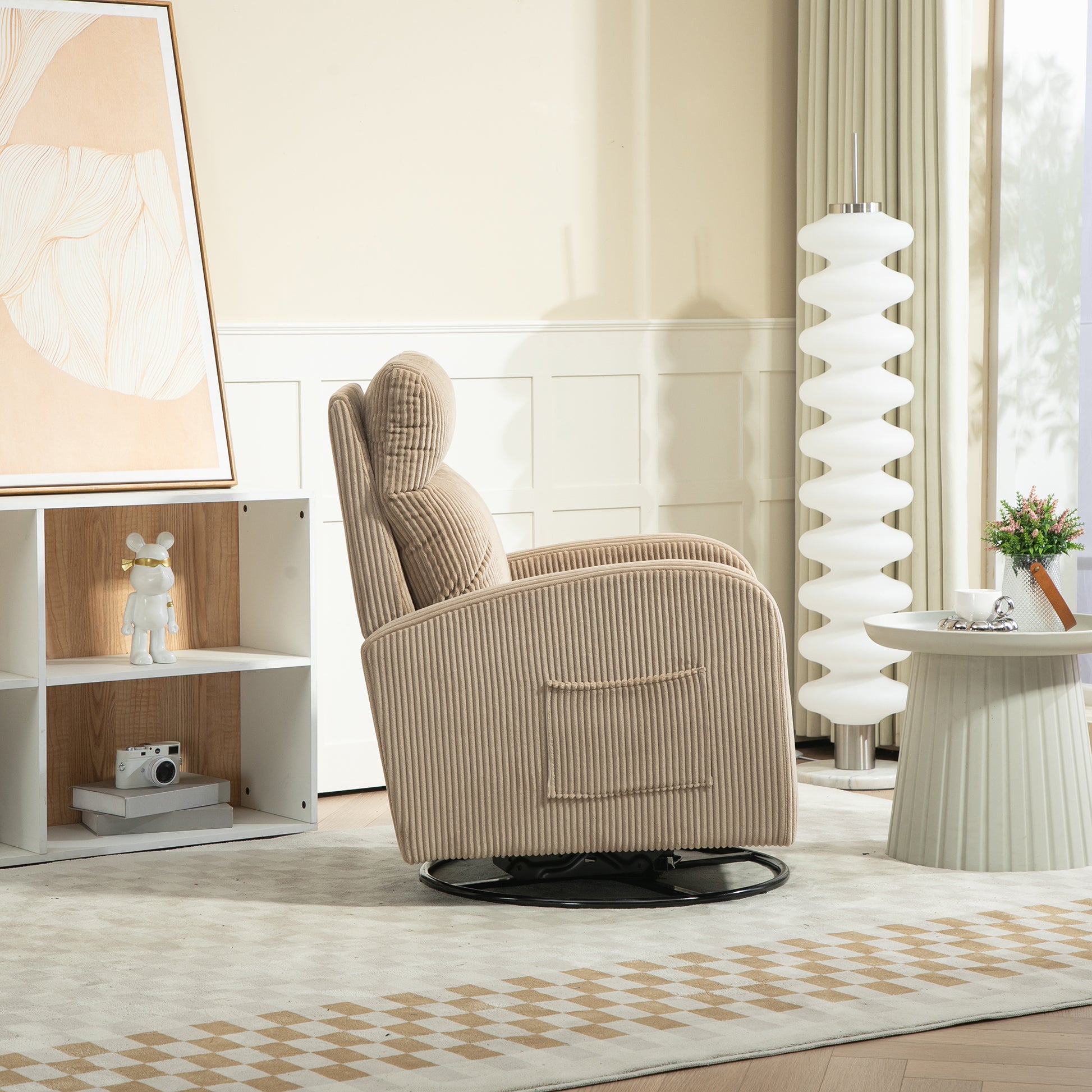 Jiada Upholstered Swivel Glider.Flannel Fabric.Rocking Chair For Nursery In Light Brown.Modern Style One Left Bag Light Brown Primary Living Space Foam Fabric Metal