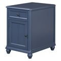 End Table With Solid Wood Legs, Side Table With Usb Ports, 1 Storage Cabinet And 1 Drawer For Living Room, Antique Navy Antique Navy Solid Wood Mdf