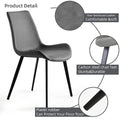 2 Pcs Faux Leather Dining Chairs, Mid Century Modern Leisure Upholstered Chair With Metal Legs For Kitchen Living Room Grey Gray Pu Set Of 2 Carbon Steel Pu Leather