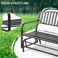 Outsunny Outdoor Glider Bench, Glider Bench For Outside Patio With Armrests, Slatted Seat & Backrest, Loveseat With Power Coated Steel Frame, Black Black Steel
