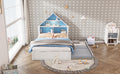Full Size House Shaped Bed With Bookcase Headboard And Led Light And Twin Size Trundle For Kids Boys Girls, Blue White Box Spring Not Required Full White Blue Wood Bedroom Cute Bed Frame Wood