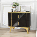 Two Pack Black 2 Drawer Rhombus Card Gold Bar Blister Nightstand Black Wood