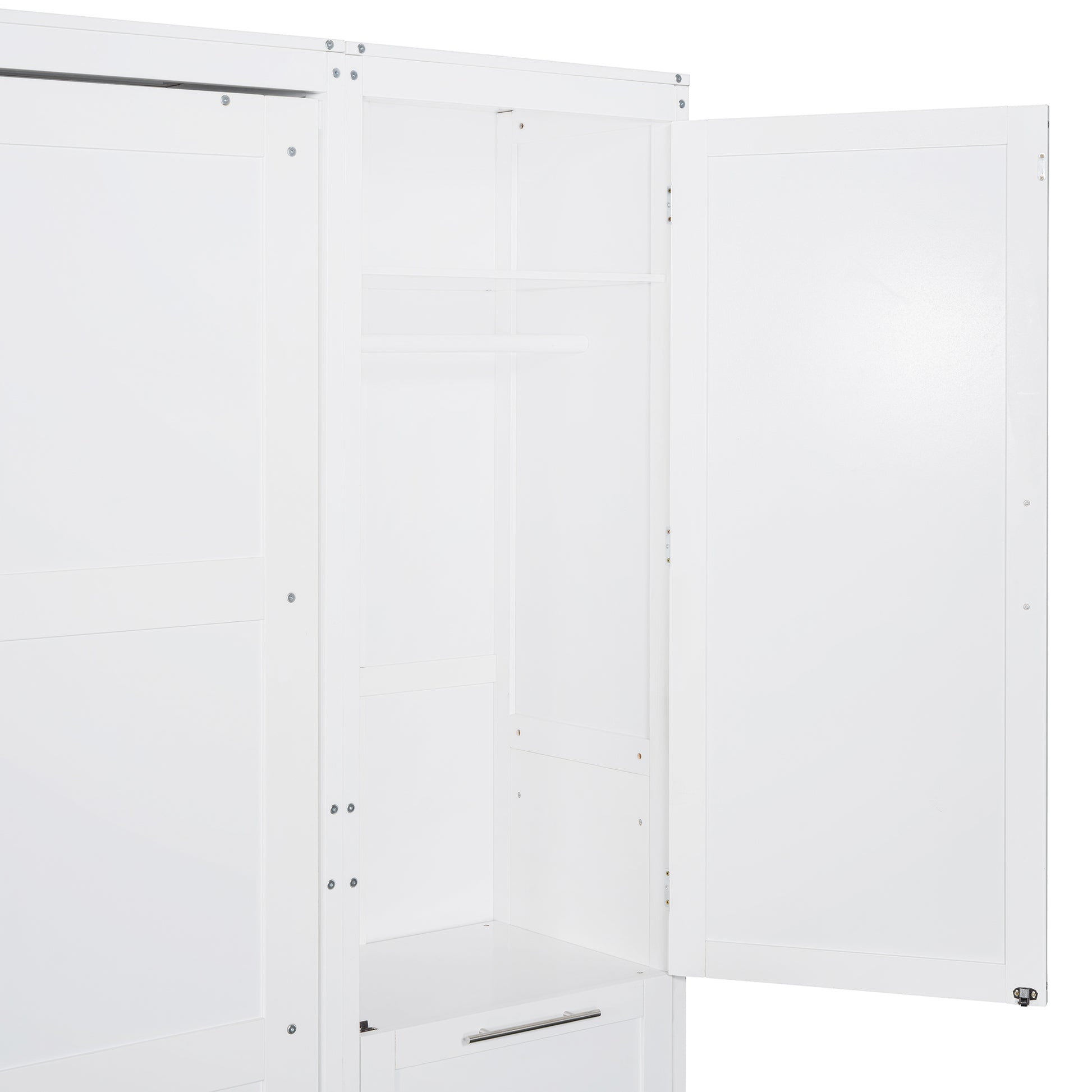 Queen Size Murphy Bed Wall Bed With Closet ,Drawers And Shelves,White Queen White Mdf Lvl