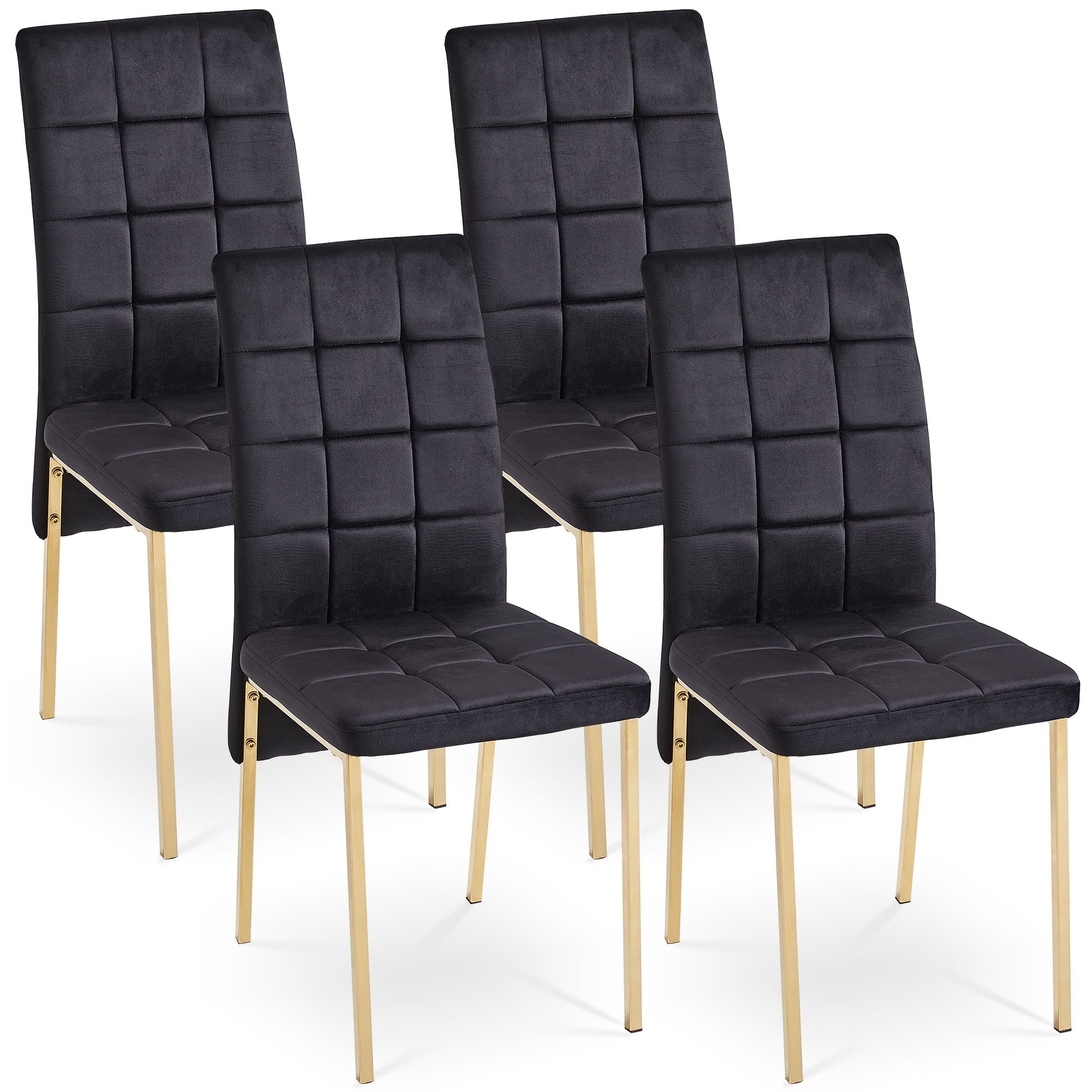 5 Pieces Dining Set Including Black Velvet High Back Golden Color Legs Nordic Dining Chair & Creative Design Mdf Dining Table Walnut Solid Back Seats 4 Brown Metal Dining Room Modern Foam Dining Table With Chair Mdf