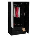 Riverside 3 Door Mirrored Armoire With Two Drawers, Four Shelves, And Hanging Rod Black Black Bedroom Particle Board