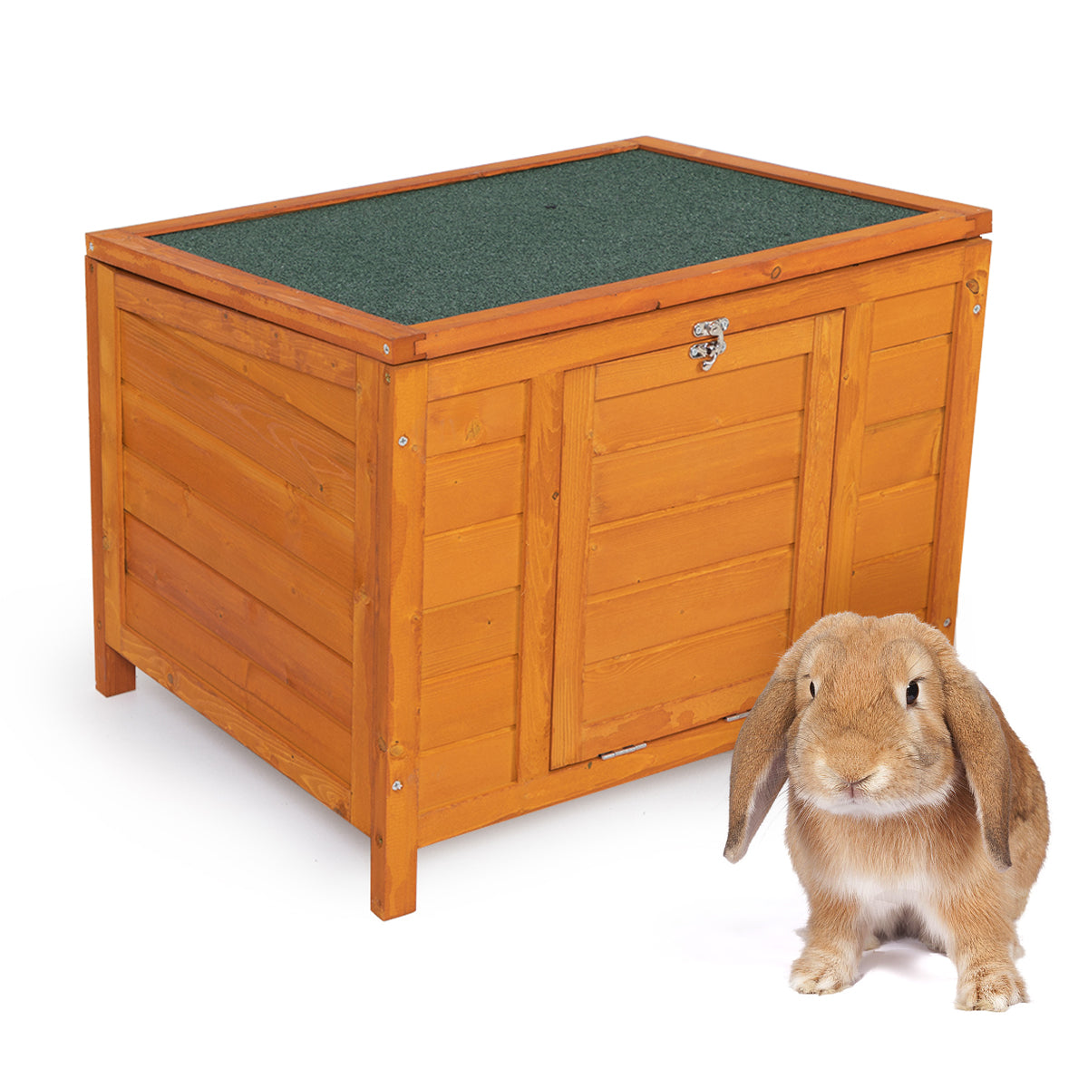 Small Wood Rabbit Hutch Bunny Cage, Raised Cat House With Ladder For Small Animals Orange Wood