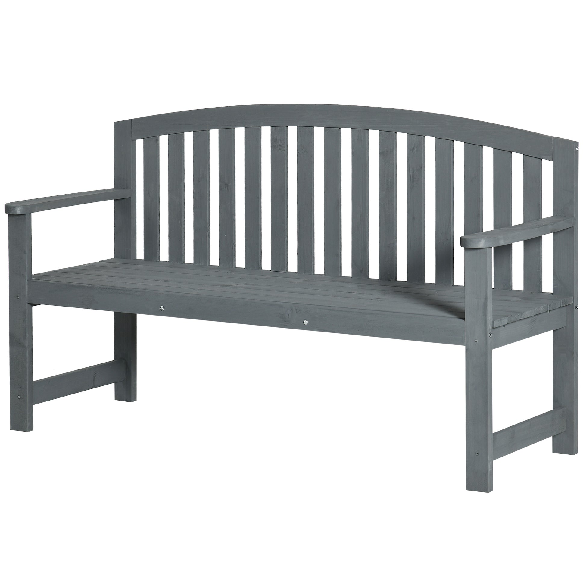 Outsunny 56" Outdoor Wood Bench, 2 Seater Garden Bench With Backrest And Armrest, Patio Bench For Patio, Porch, Poolside, Balcony, Gray Gray Wood