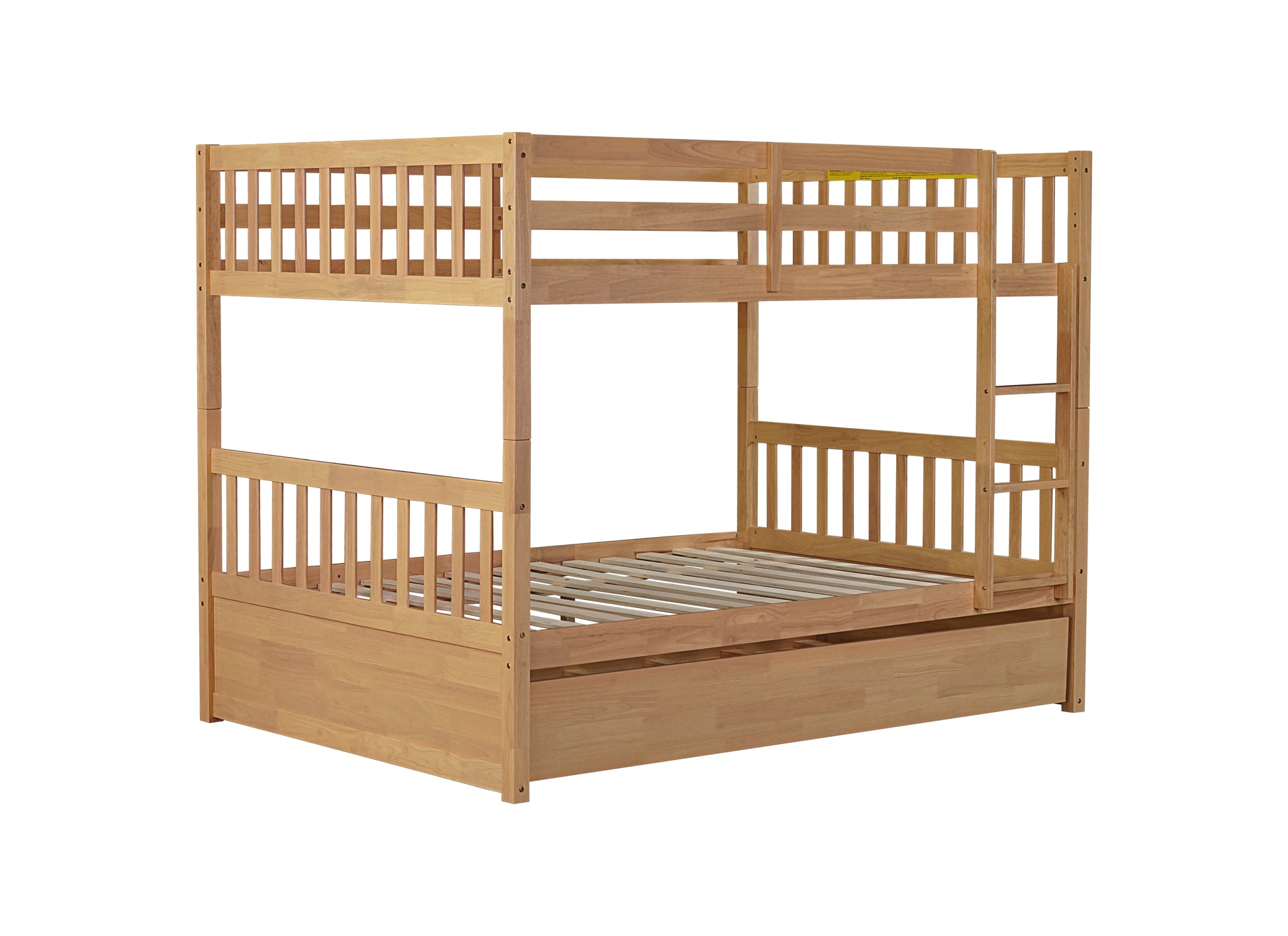 Full Over Full Rubber Wood Bunk Bed With Trundle, Ladder And Guardrails, Convertible To 2 Full Size Beds, With Twin Size Trundle,White Oak Full White Oak Bedroom American Design Bed Frame Rubber